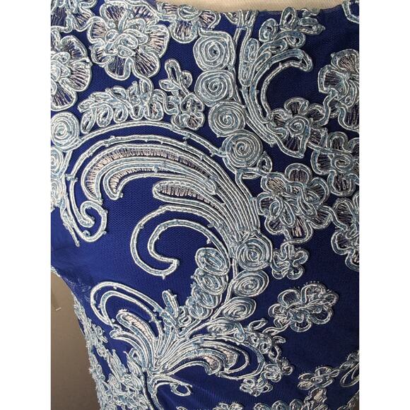 JS Collections Soutache lace quilled embroidery blue cocktail dress 16W - Picture 6 of 9